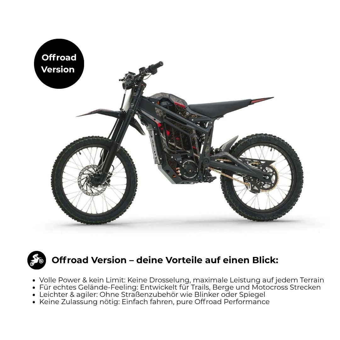 Talaria MX5 Offroad E-Bike auf Schotterweg mit robustem Design und breiten Reifen