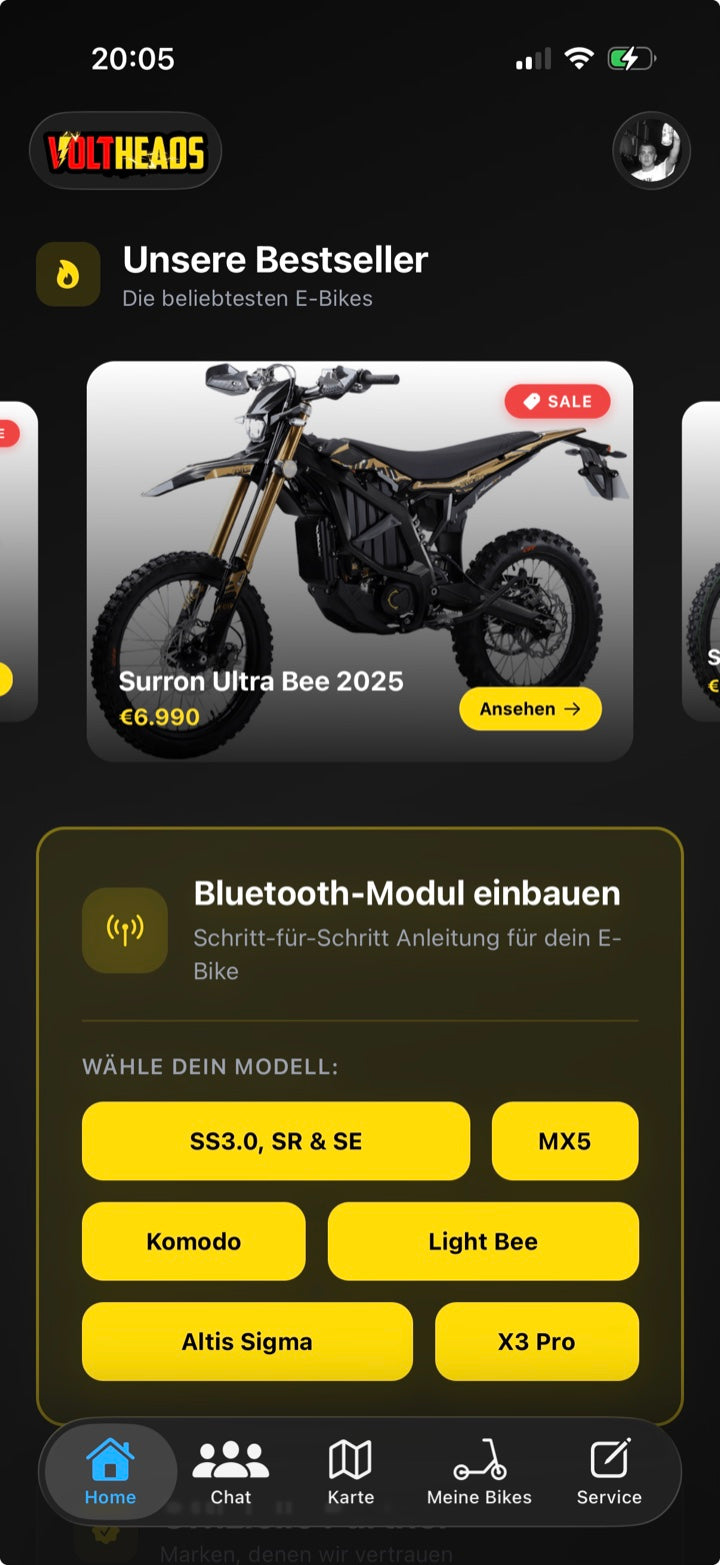 Voltheads App – Startbildschirm